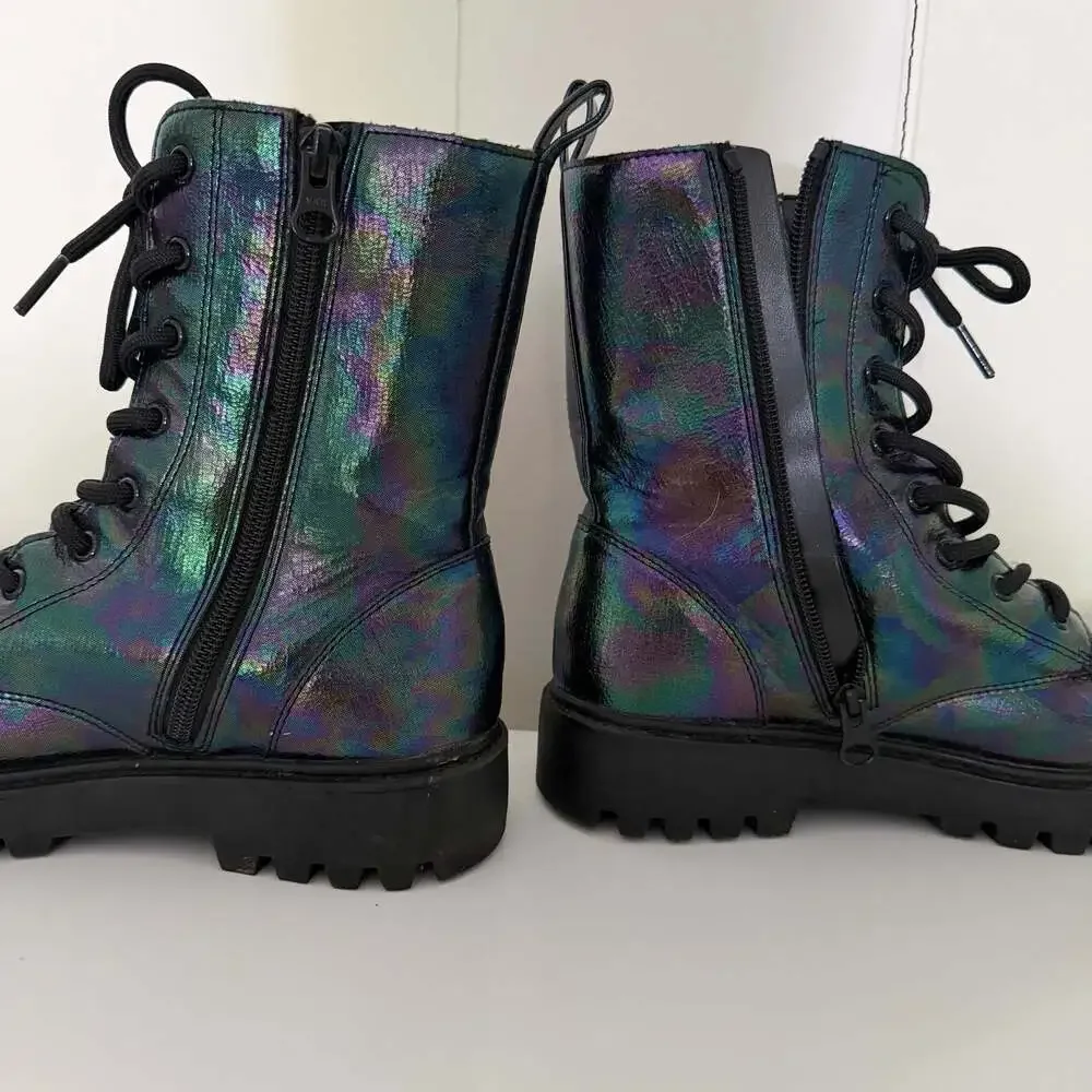 Art Class Girls Iridescent Studded Combat Boots Size 4